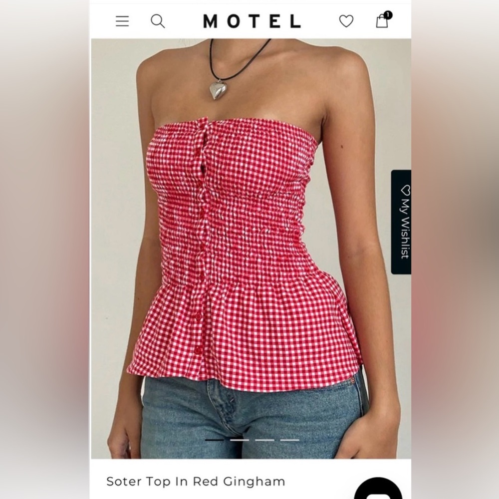 Motel Rocks Red Gingham Smocked Blouse